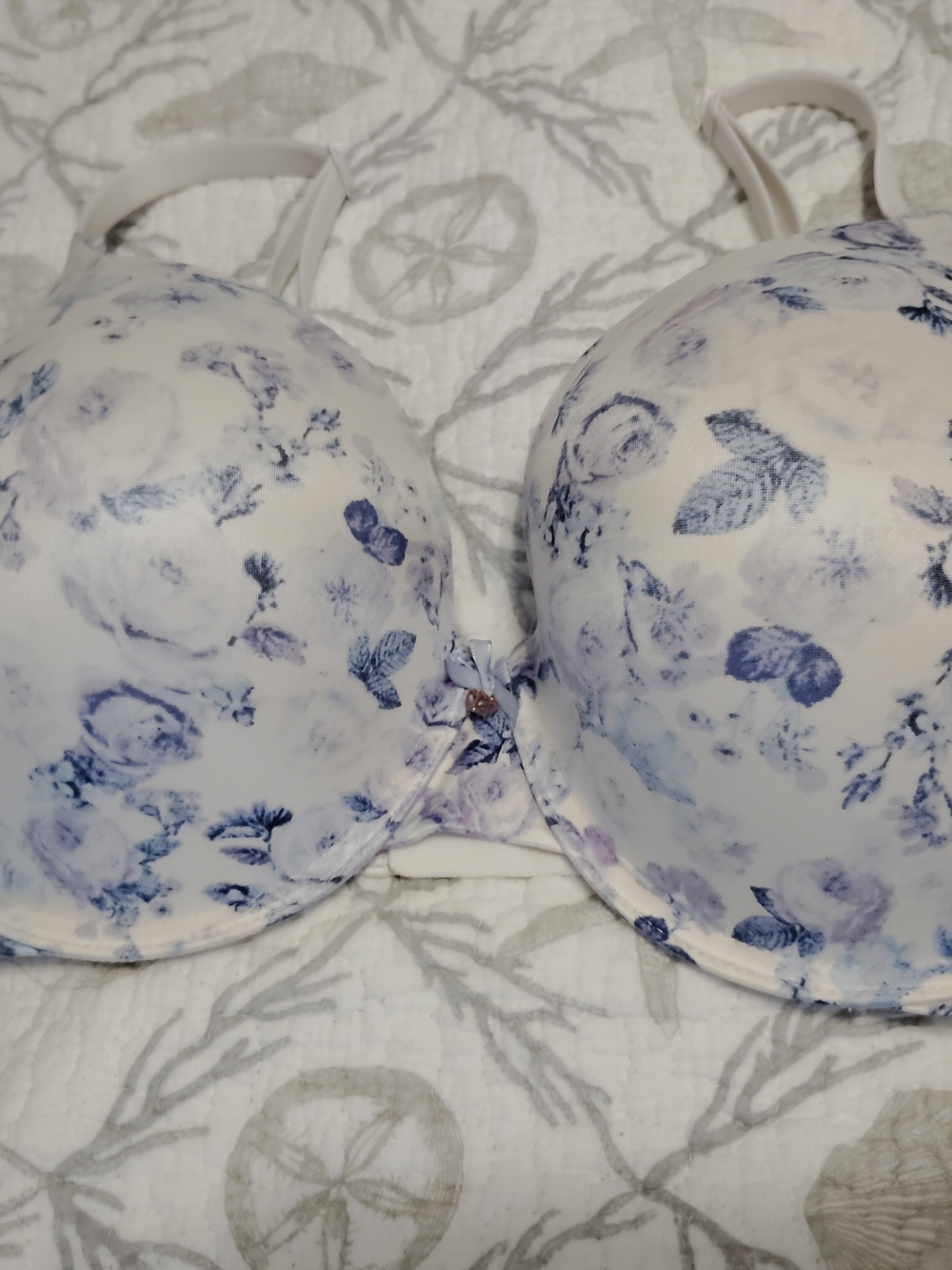 Victoria's Secret White Bra with Blue Floral Print